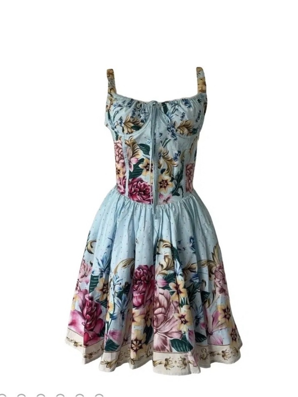 Agua Bendita Blue Floral Fit-and-Flare Dress